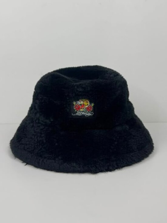 Ed Hardy Accessories - Ed Hardy Faux Fur Bucket Hat - Black O/S